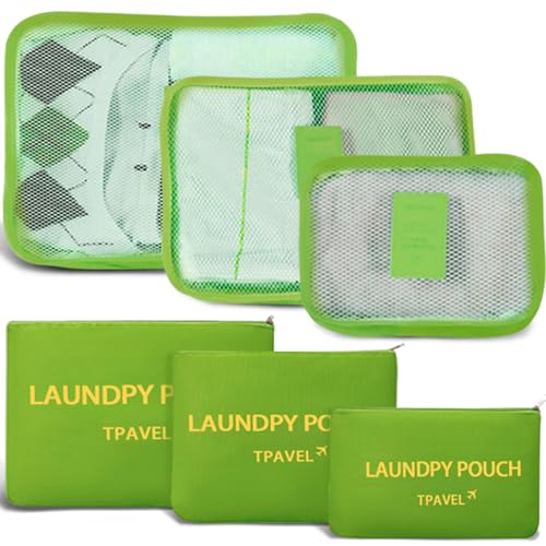 6 Set Packing Cubes for Travel Luggage Organizer Bags Reusable washable Suitcase Packing Cubes Set Travel Accessories Essentials (Green) - color: Green