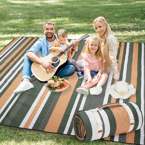 Picnic Blankets Outdoor Extra Large - 80"x80" Waterproof Beach Blanket, Machine Washable 3-Layer Foldable Park Mat with Sandproof Backing for Grass, Hiking, Travel, Concerts, Indoor (Orange) - color: Orange