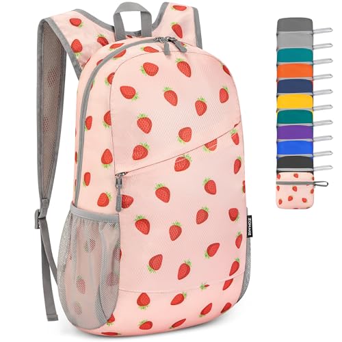 ZOMAKE Lightweight Packable Backpack,Foldable Backpacks Small Daypack for Hiking Water Resistant Day Bag for Travel(Strawberry print) - color: Strawberry Print, size: 20 L