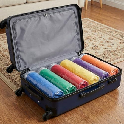 4-Pack Vacuum Compression Space Saving Storage Bags - 13.8 x19.7in Roll-Up Travel Vacuum Seal Bags for Clothing Packing, Cruise Accessories, Luggage & Home Organizers - No Vacuum or Pump Needed