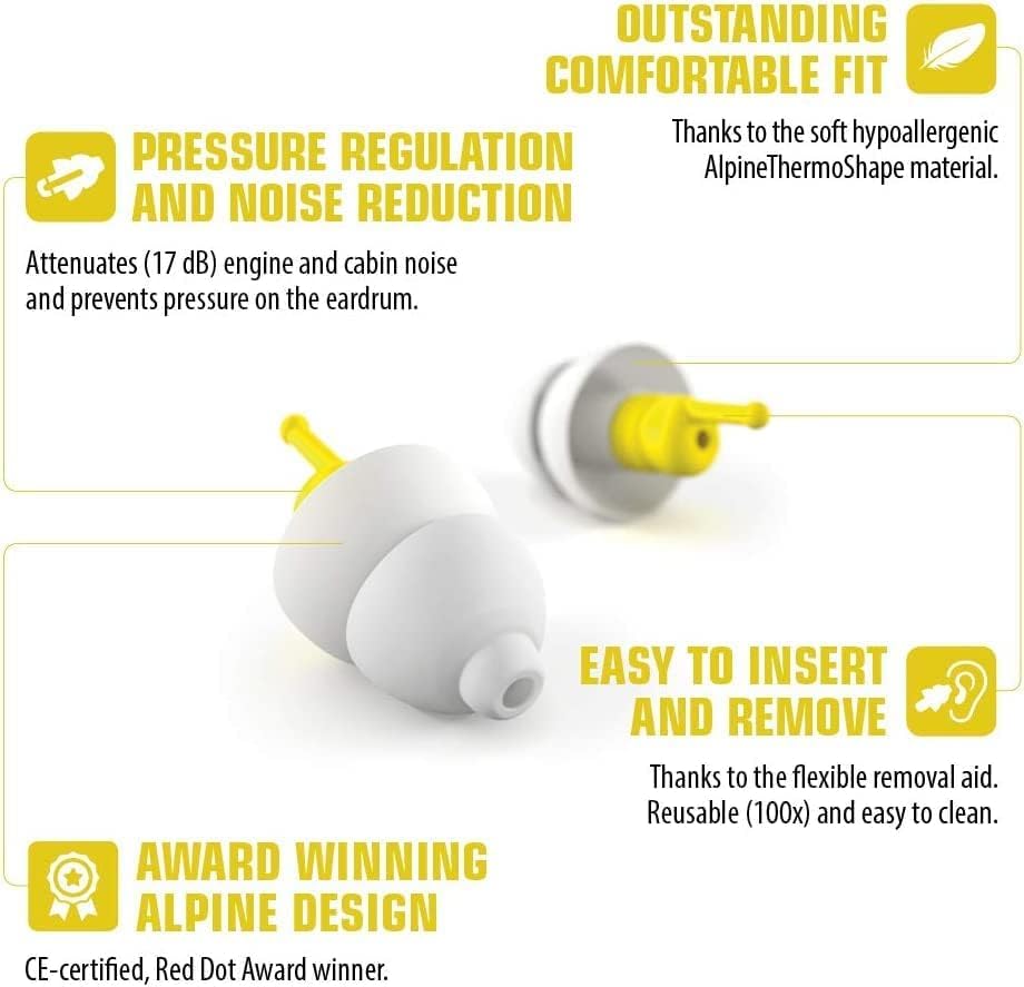 Alpine FlyFit - Earplugs for Pressure Relief & Preventing Ear Pain While Flying - Airplane Travel Essentials - Comfortable Reusable Hypoallergenic Earplugs with Ultra Soft Filter