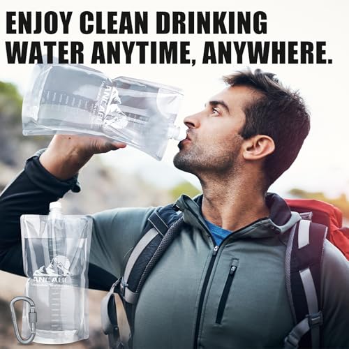 Ancable 64oz Collapsible Water Bottles, 3-Pack Reusable Travel Foldable Water Bottles for Hiking Camping Running Bike, BPA-Free Water Bottle - color: Clear x 3, size: 64 Ounces