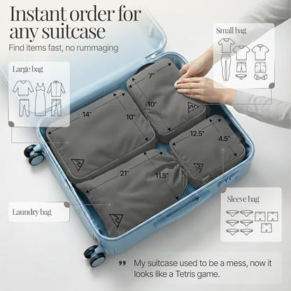 Well Traveled 8 pcs Compression Packing Bags Cubes Set with HybridMax Double-Capacity Design - Packing Cubes for Travel Compression to Maximize Limited Luggage Space, Grey - color: Grey, size: 8-piece