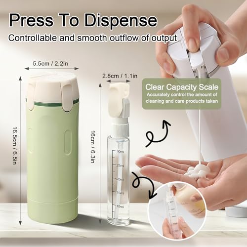 4 in 1 Travel Dispenser Bottles Refillable,Travel Shampoo and Conditioner Bottles，No Spill Space Saving Compact,for Vacation Business Trip - color: green