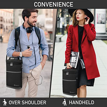OPUX 2 Bottle Wine Carrier Tote, Insulated Leakproof Wine Cooler Bag, Wine Travel Bag Tote for Picnic BYOB Beach, Portable Wine Bottle Carrying Case, Gift for Wine Lover Women Men Christmas, Dark Grey - color: Dark Gray