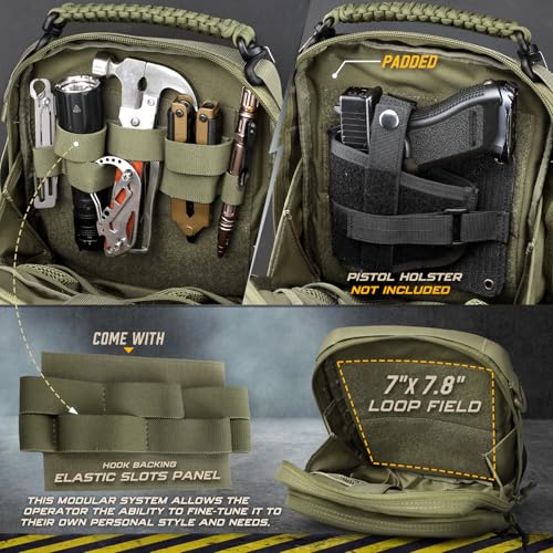 WYNEX Tactical Molle Admin Pouch, Utility EDC Pouch Organizer Modular Tool Pouch of Double Layer Design Medical EMT Attachment Bag Large Capacity with Elastic Webbing Insert Panel - color: Ranger Green