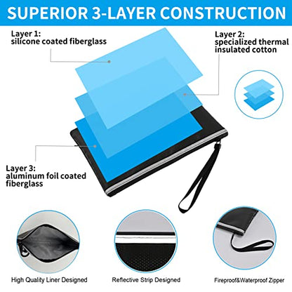 Fireproof Waterproof Money Document Bag - Safe Zipper Bags with Reflective Strip, Fire & Water Proof Storage Organizer Pouch for A4 Important Documents Holder,File,Cash,Passport,Tablet (13.4" x 9.8") - size: 13.4" x 9.8"