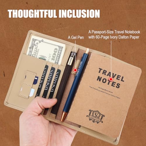 STAR VISTA Phoenix Leather Passport Holder, Calfskin Travel Wallet - RFID Blocking, ID Window, Zipper Pocket, Pen & Notebook Included, Ivory - color: Ivory Calfskin