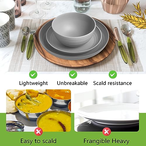 Teivio 32-Piece Kitchen Plastic Wheat Straw Dinnerware Set, Service for 8, Dinner Plates, Dessert Plate, Cereal Bowls, Cups, Unbreakable Colorful Plastic Outdoor Camping Dishes, Light Gray - color: Light Gray
