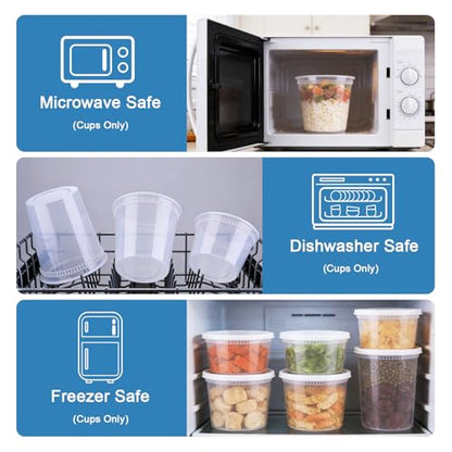 Lamosi 60 Sets Deli Containers with Lids, 8/16/32 oz Quart Containers BPA Free, Airtight Takeout Plastic Food Storage Container, Stackable Leakproof Microwave & Freezer Safe for Soup, Sauce & Leftover