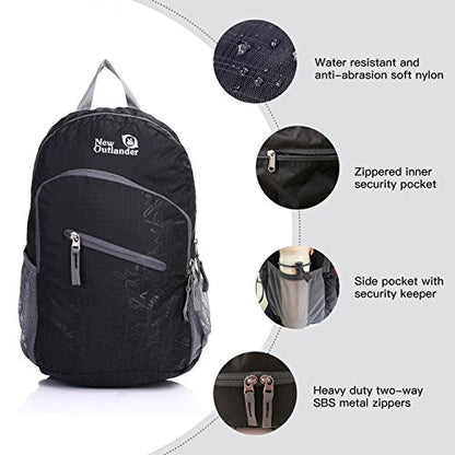 Outlander Packable Handy Lightweight Travel Hiking Backpack Daypack, Black - color: Black, size: 20L