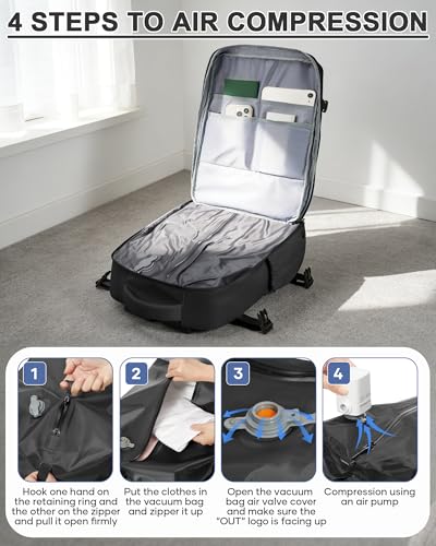 WONHOX Vacuum Seal Backpack for Travel with Air Pump Compression Daypack Personal Item Carry on Flight Approved Vacpack Laptop Space Saver Bags Storage with Vacuum System Travel Bag Women Men Black - color: A4-black