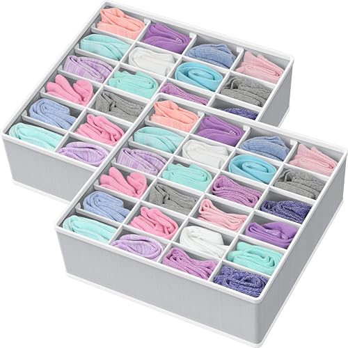 Simple Houseware 2 Pack Closet Sock Organizer, 24 Cell Drawer Divider, Gray - color: Gray, size: 2 Pack