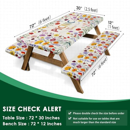 Picnic Table Cover with Bench Covers Elastic Edges, Wildflower Boho Camper Fitted Table Cover, Outdoor Camping Essentials 72 Inch 3PCS, Waterproof Camping Fitted Tablecloth with Drawstring Bag - color: Wildflower Boho, size: 72in