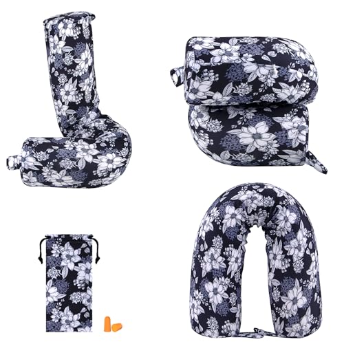 bvya Twist Memory Foam Travel Pillow for Neck, Chin, Lumbar and Leg Support-for Travling or at Home-Adjustable, Bendable Roll Pillow with Washable Elastic Polyester Cover & Eye Mask & Small Pouch - color: New Set #G