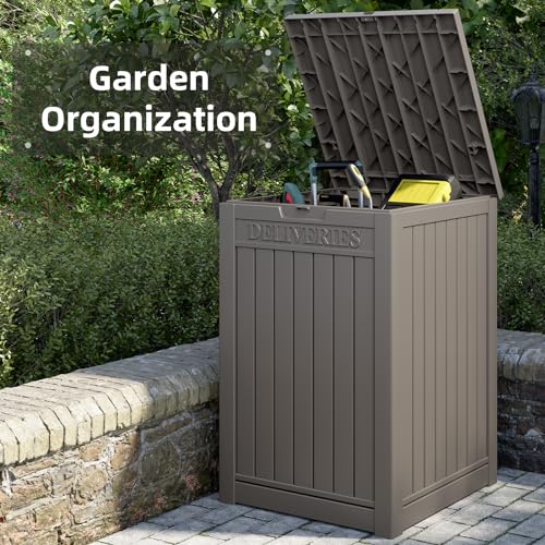 LHBGO Package Delivery Box for Outside, 48 Gallon Storage with Lockable Secure Design, Large Resin Outdoor Package Drop Cabinet - color: Grey