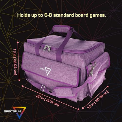 BCW Spectrum Board Game Bag | Durable Duffle for 6-8 Board Games | Expandable Pockets & Storage | Comfortable Removable Shoulder Strap | Easy Top & Side Access - color: Purple
