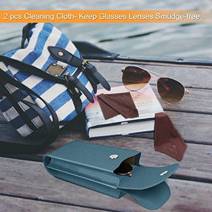 FINTIE Double Glasses Case with Carabiner Hook, Portable Vegan Leather Eyeglass Case Anti-scratch Sunglasses Pouch - color: Ocean Blue