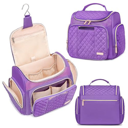 Large Toiletry Bag for Women Men,Bathroom Bag,Water Resistant Shower Bag,Makeup Bag,Toiletry Bags for Traveling,Hanging Toiletry Bag with Transparent Waterproof Phone Pocket (Purple) - color: Purple