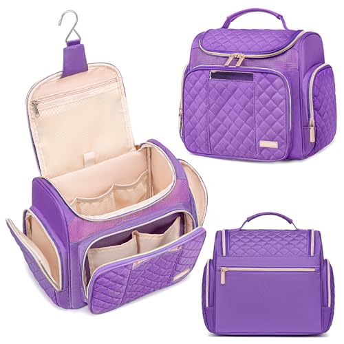 Large Toiletry Bag for Women Men,Bathroom Bag,Water Resistant Shower Bag,Makeup Bag,Toiletry Bags for Traveling,Hanging Toiletry Bag with Transparent Waterproof Phone Pocket (Purple) - color: Purple
