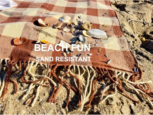 Picnic Blanket Extra Large Waterproof with Strap 59"x79" - Machine Washable Tassels Faux Wool Cashmere for Park, Grass, Camping, Hiking, Concerts (Latte with white shoulder strap, 59"X79") - color: Latte With White Shoulder Strap