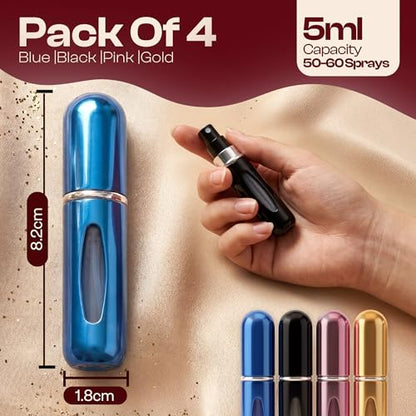 5ml Travel Perfume Bottle Refillable Atomizer Sprayer for Perfume,Leakproof Perfume Atomizer Travel, Portable Refillable Perfume Bottles, (Blue, Black, Pink, Gold) - color: Blue, Black, Pink, Gold