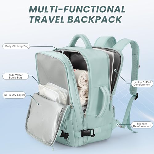 Beraliy Travel Backpack for Women, Airline Approved Bag, 16 inch Laptop Waterproof Hiking Backpack, Casual College Daypack, Weekender Bag, Mint Green - color: Mint Green, size: Large