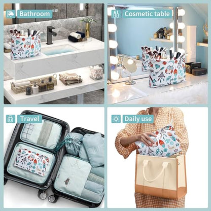 WLLWOO WLLWOO 2pcs Travel Make Up Bags-Cosmetic Bag Nylon Waterproof Large Wide Zipper Coin Purse Travel Toiletry Small Makeup Pouch For Women - color: Owl