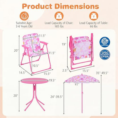 HONEY JOY Kids Picnic Table, Animal Themed Toddler Outdoor Table and Chair Set, 2 Folding Chairs & Removable Umbrella, Children Outdoor Furniture for Backyard Patio Garden (Pink Bee) - color: Pink Bee