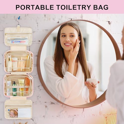 TOPEAST Hanging Travel Toiletry Bag - Personalized Travel Essentials for Women - Letter G - color: Pink, style: G