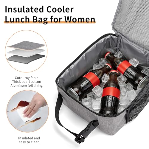 Lunch Box for Women Men Adult Insulated Lunch Bag Women Men Small Reusable Lunchbox for Work Picnic Travel (Gray) - color: Gray