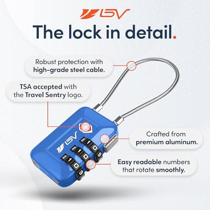 TSA Accepted Luggage Travel Lock, Set-Your-Own Combination Lock for School Gym Locker, Luggage Suitcase Baggage Locks, Filing Cabinets, Toolbox, Case (Blue, 2 Pack) - color: Blue, size: 2 Pack