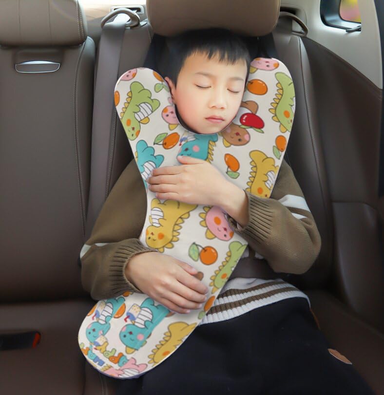 SIQITECHNO Car Travel Pillow H-Shape Seat Pillow Kids Adults Soft Neck Pillow Breathable Head and Body Support Pillow Car Aircraft Sleeping Cushion for Long Journey Road Trip Travel Accessories - color: Y-shaped, Beige Dinosaurs