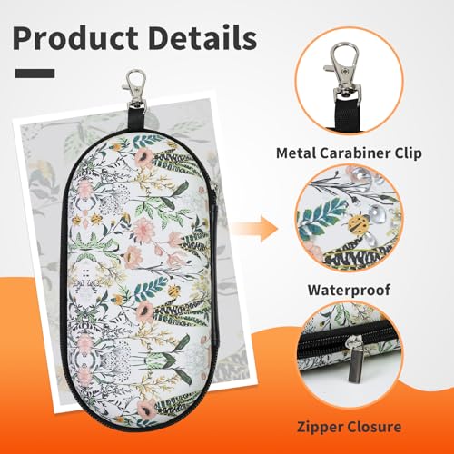 Double Eyeglasses Case, Hard Shell Dual Sunglasses Organizer with Zipper Clip Travel Glasses Storage for Women Men - color: White Flower