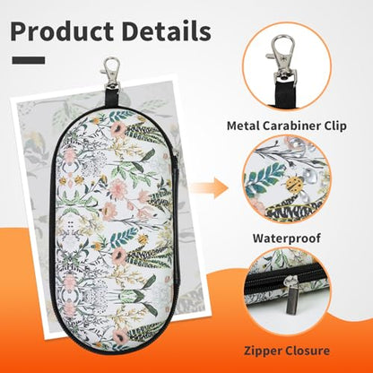Double Eyeglasses Case, Hard Shell Dual Sunglasses Organizer with Zipper Clip Travel Glasses Storage for Women Men - color: White Flower