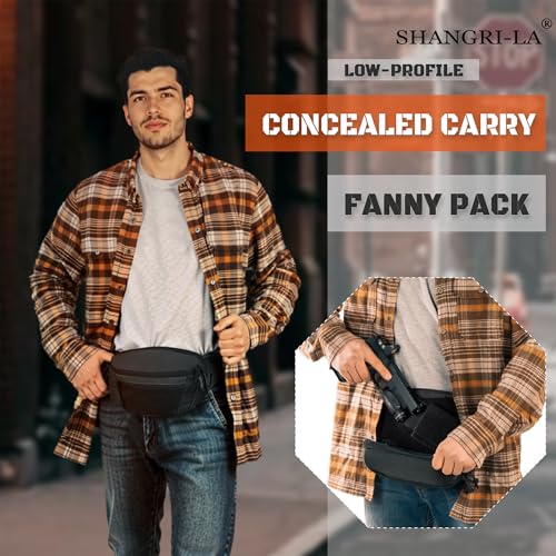 SHANGRI-LA Tactical Concealed Carry Fanny Pack for Men and Women, Low-Profile CCW Waist Bag, with Pistol Holster and Mag Holder, Multi-Use for Hiking, Travel, EDC - color: Tigerstripe-Regular