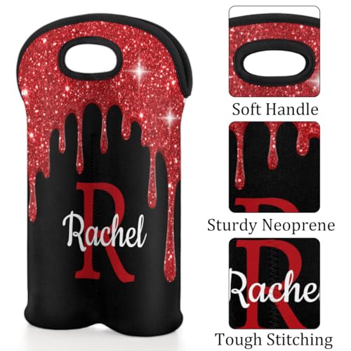 Customize Neoprene Wine Carrier Tote 2 Bottles Personalized Wine Sleeve Gift Bags Custom with Name Travel Wine Bottle Holder - color: Red, size: Medium