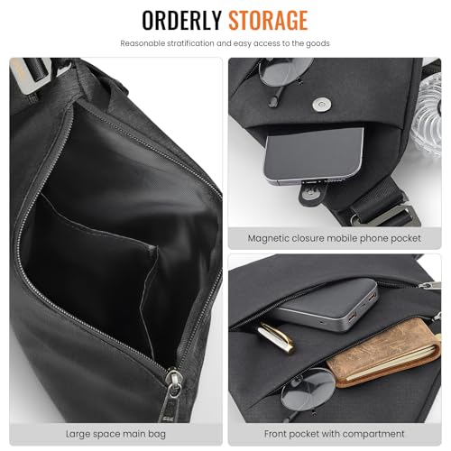 WANDER PLUS® Anti Theft Crossbody Bag, Shoulder Bag Anti-theft Design for Travel, Sport, Work - color: Black