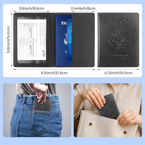 Passport Holder for Travel Men Women - Passport Cover, Passport Wallet Case Travel Essentials Travel Must Haves Accessories Blocking Leather Card Slot Protector for Stocking Stuffers Gifts,Black&Brown - color: 2 Pack - Black+Brown