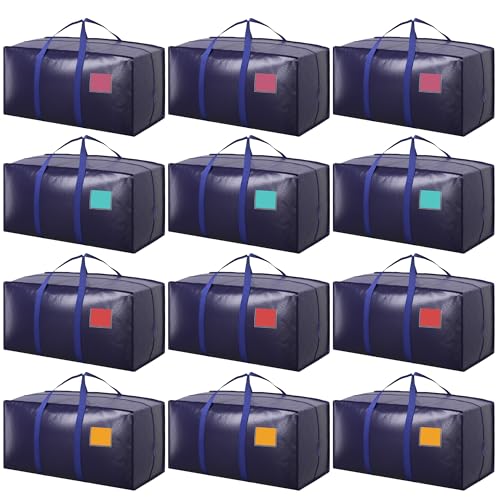 12 Pack Moving Bags with Full-Open Side Zipper, Extra Large 93L Heavy Duty Waterproof Foldable Storage Totes for College Dorm, Moving & Home OrganizationDarkBlue - color: DarkBlue, size: 12Pack