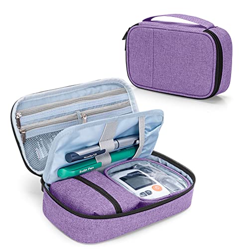 CURMIO Diabetic Supplies Bag for Glucose Meter, Medication and Other Diabetes Care Supplies, Diabetes Travel Organizer Case with Detachable Pouches, Purple (Bag Only) - color: Purple