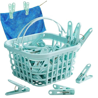 Pegs for Washing Line 31Psc Non Slip Windproof PP Material Pegs with Basket Multifunctional Fastening Waterproof Laundry with Spring Light Blue.. - color: Light Blue