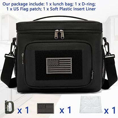 FlowFly Tactical Lunch Bag Large Insulated Lunch Box Cooler Tote for Men, Women with MOLLE/PALS Webbing (Black, Large) - color: Black, size: Large