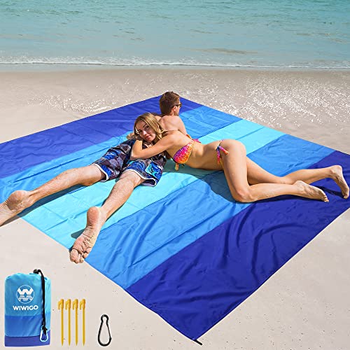WIWIGO Beach Blanket Waterproof Sandproof Beach Mat 79" X 83"/10'x9'for 2-8 Adults Quick Drying Outdoor Picnic Mat Beach Accessories for Travel, Camping, Hiking - color: Blue, size: 79" X 83"（1-4person）