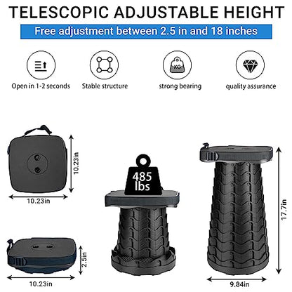 Upgraded Square Folding Stool, Max Load Capacity 485lbs, Portable Collapsible Seat, Telescoping Foldable Stool for Camping, Fishing, Hiking, Travel - color: Black