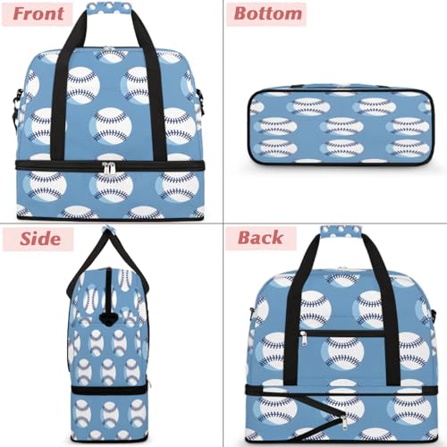 Travel Duffel Bag Baseballs Print Weekender Bag with Shoe Compartment Foldable Overnight Bags for Travel Sports Lightweight Gym Bags for Men Women - color: Baseballs Print