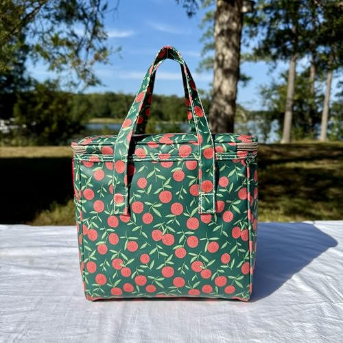 Kwang Min Fruit Insulated Lunch Bag for Women,Reusable Lunch Box,Large Cooler for Office,Picnic Outdoors,Waterproof Fabric,Ideal Summer Trip Bag (Cherry Green) - color: Cherry Green