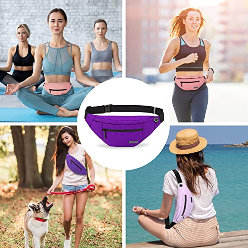 MAXTOP Large Crossbody Fanny Pack with 4-Zipper Pockets,Gifts for Enjoy Sports Festival Workout Traveling Running Casual Hands-Free Wallets Waist Pack Phone Bag Carrying All Phones - color: Violet, style: Large Fanny Pack(4 Zipper Pockets)