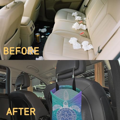 Sea Turtle Car Garbage Bag,Blue Marine Turtle Small Car Trash Bag Hanging Back of Seat,Drawstring Car Trash Bag with Adjustable Buckle,Car Accessories for Camping Travelling - color: Sea Turtle