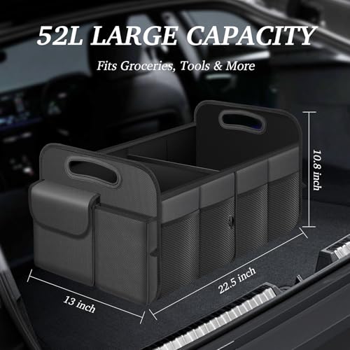 Trunk Organizer, Collapsible Waterproof Multi-Compartment Trunk Organizer for SUVs & Sedans, Car Storage with Reinforced Handles, Car Accessories for Women and Men, 52L - color: Gray, size: Standard